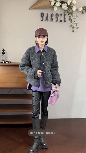 欧洲站2025冬款时尚圆领单排扣宽松百搭灰色加厚保暖外套30629