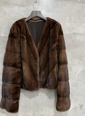 欧洲站2025冬新款轻奢款V领宽松暗扣整皮百搭时髦水貂毛皮草83825