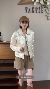 欧洲站2025冬款 翻领盘扣提花缎面气质羽绒服外套女2120 时尚