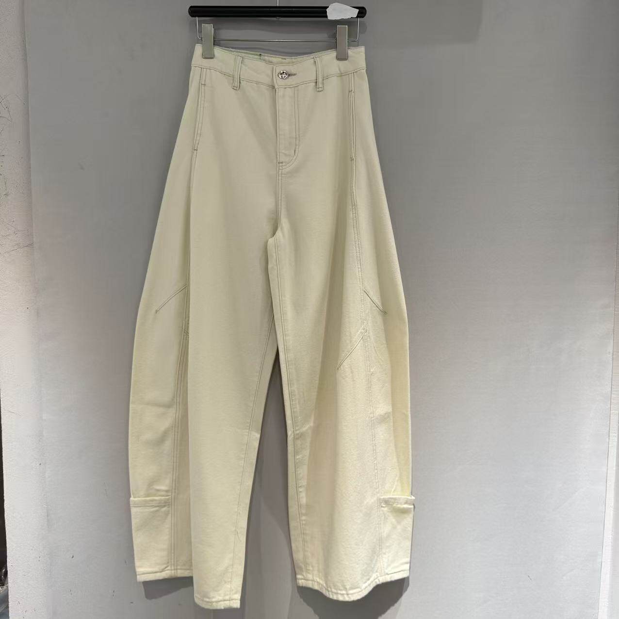 欧洲站2026新款美式复古高腰窄版微胯工装牛仔阔腿镰刀长裤35195