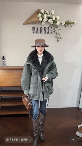 欧洲站2025冬新时尚狐狸毛毛领拉链宽松休闲工装风羽绒服外套5788