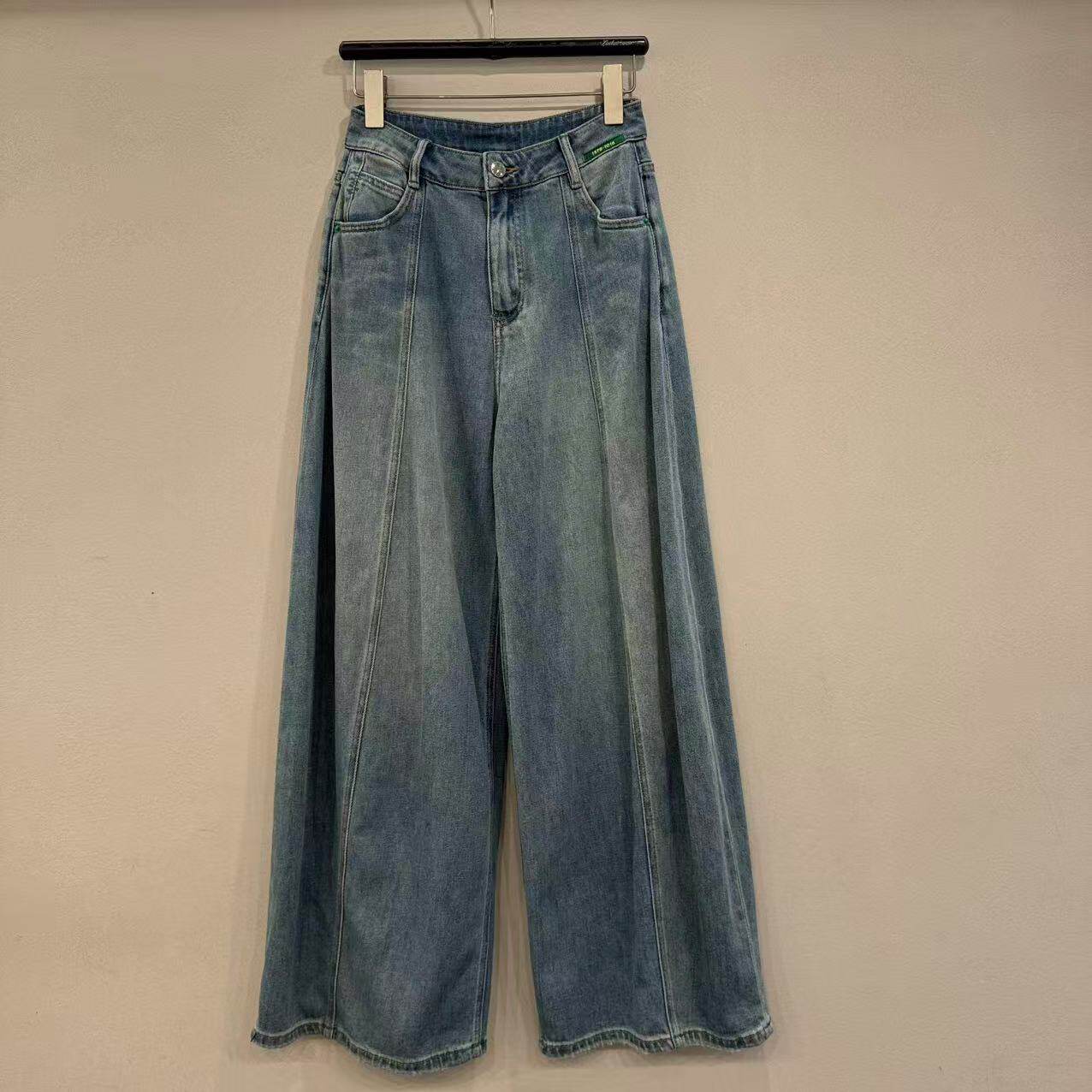 欧洲站2026春新款欧货高腰绿头标宽松百搭时尚阔腿牛仔裤潮33670