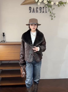 欧洲站2025冬新时尚大翻领皮毛一体鹅绒服女短羽绒服外套潮25366