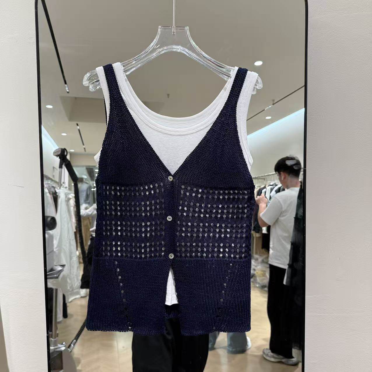 欧洲站2026新款韩系时尚简约背心叠穿针织镂空吊带两件套712080