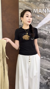 曼曼家2026春新款欧货圆领卡通图案短袖T恤女休闲显瘦百搭上衣