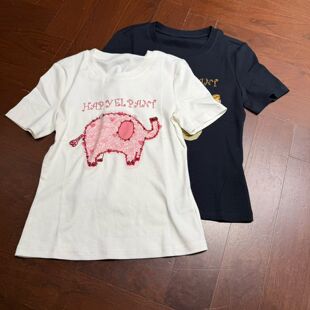 T恤上衣女8503 粉色刺绣卡通小猪字母短袖 欧洲站2026新款 欧货时尚