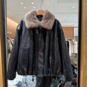 欧洲站2025冬款 复古山羊绒领绵羊皮内里填充骆驼绒保暖皮衣137061
