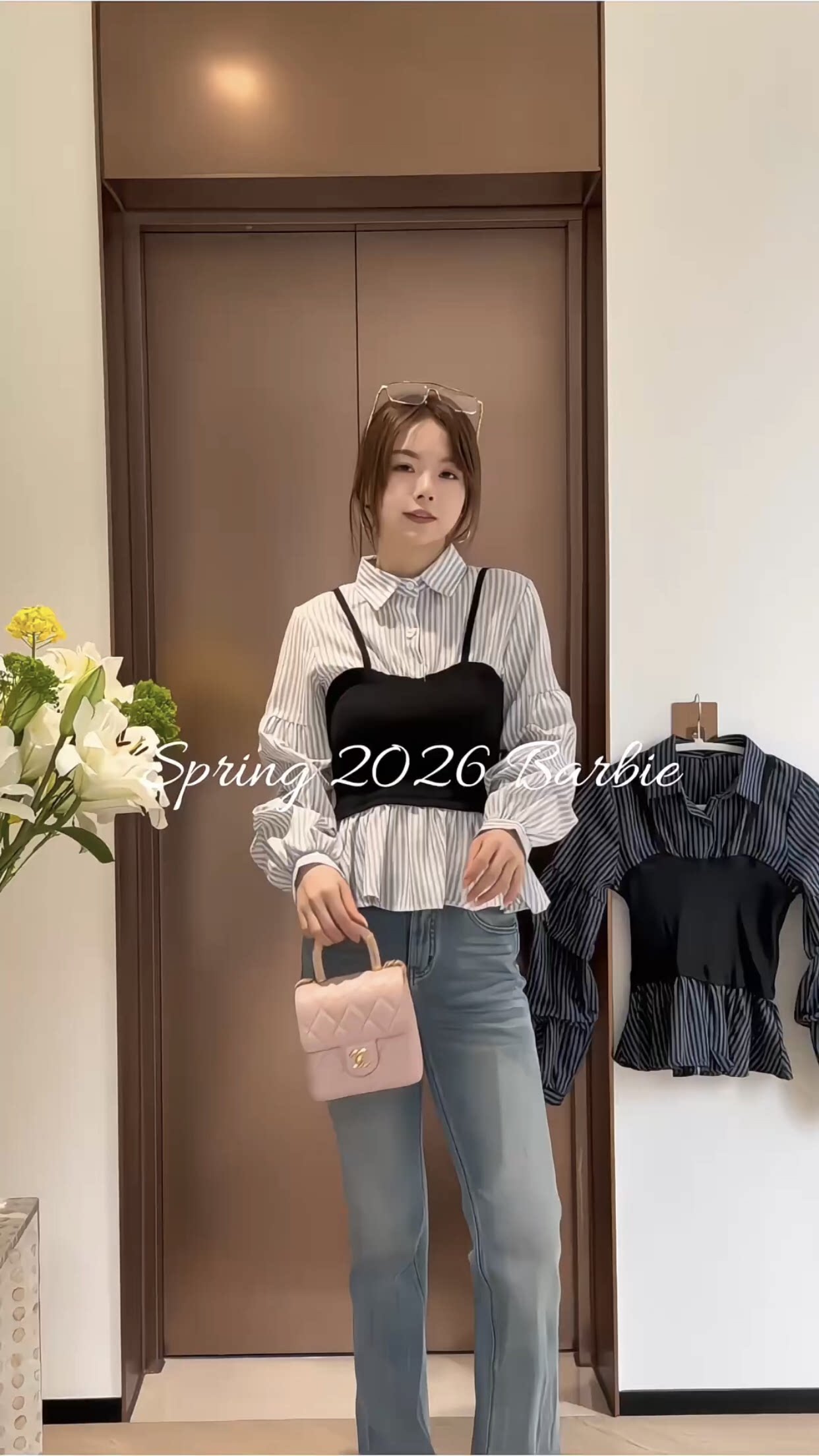 欧洲站2026春新款欧货时尚翻领拼色吊带假两件洋气女衬衫上衣3229