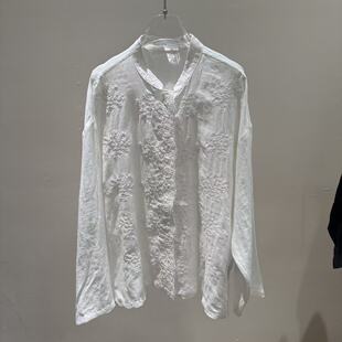 宽松洋气上衣女26326 国风刺绣苎麻长袖 欧洲站2026新款 欧货新中式