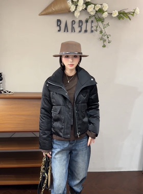 欧洲站2025冬新款时尚立领爱心图案甜美洋气短款羽绒服外套85633