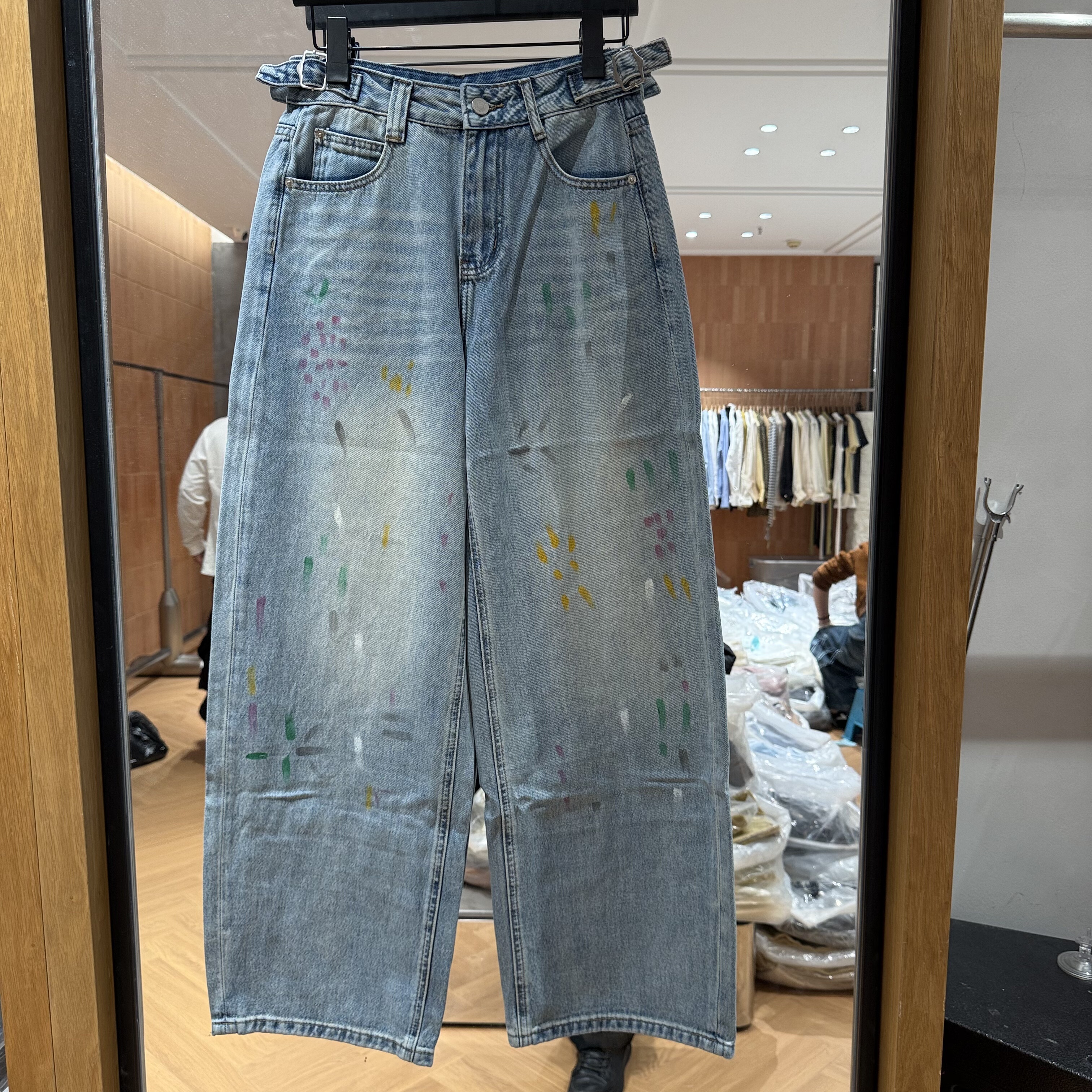 欧洲站2026春季新款欧货彩漆喷绘涂鸦洋气时髦感牛仔阔腿裤女潮