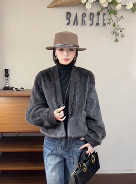 欧洲站2025冬新时尚V领高端大气上档次气质高雅淑女短款皮草89015