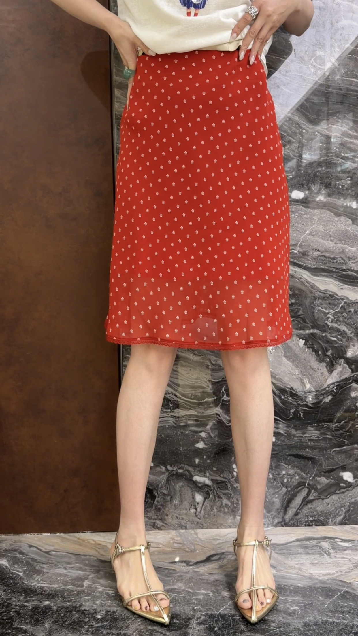 欧洲站2026夏新时尚百搭高腰显瘦波点印花真丝半身裙女76126