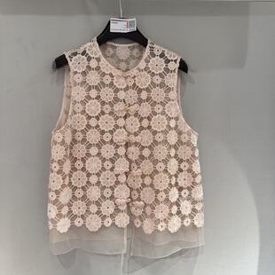 欧洲站2026新款欧货高级感圆领镂空钩花桑蚕丝洋气马甲上衣26184