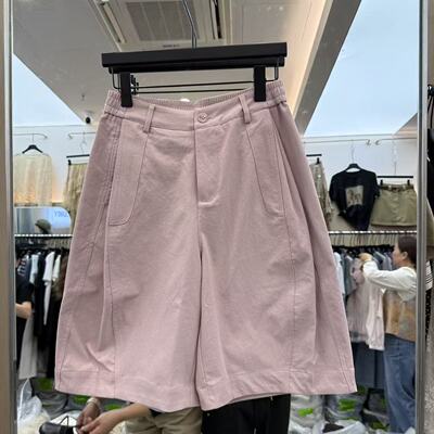 欧洲站2026夏新款欧货半松紧腰显瘦设计师款阔腿五分休闲裤女6870