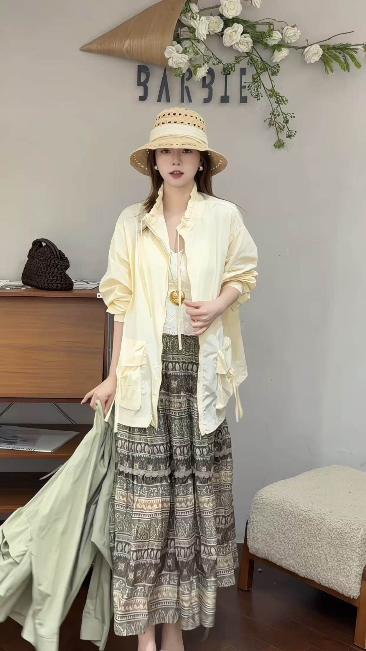 欧洲站2026夏新款欧货韩系花边领拉链休闲风大口袋防嗮衣女1607