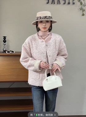 欧洲站2025冬款时尚圆领单排扣宽松显瘦百搭羊羔毛外套女70163