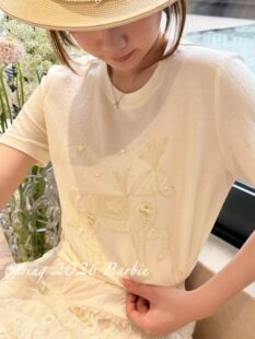 欧洲站2026春季新款欧货圆领卡通图案钉珠印花时尚百搭T恤26005