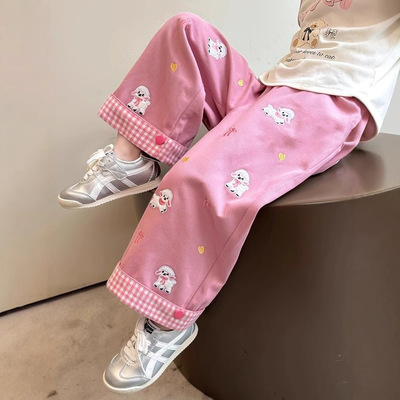 女童裤子春秋款百搭新款女孩洋气宽松直筒裤运动春装儿童阔腿长裤