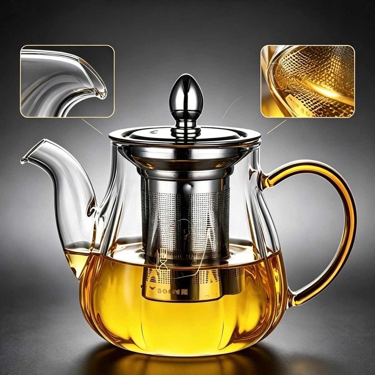 加厚耐热玻璃红茶壶红茶杯普洱壶不锈钢内胆过滤泡茶壶双耳冲茶器