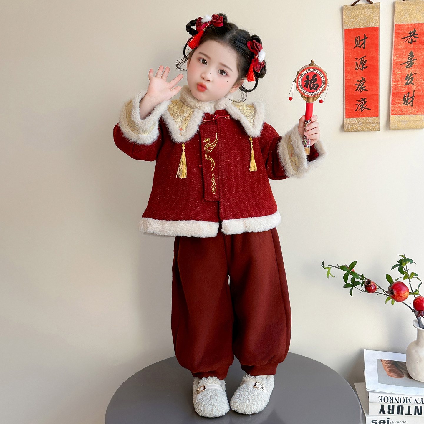 拜年服女童国风套装冬装新年衣服