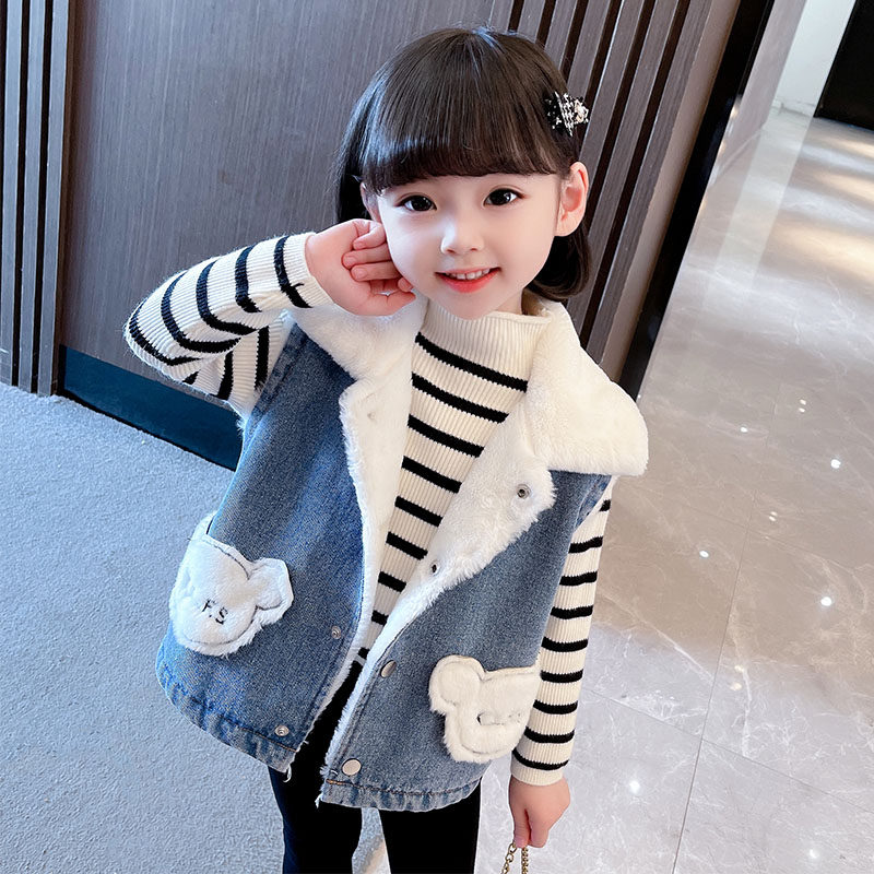 女童马甲秋冬季2025新款儿童冬装女宝宝加绒牛仔背心外套洋气外穿