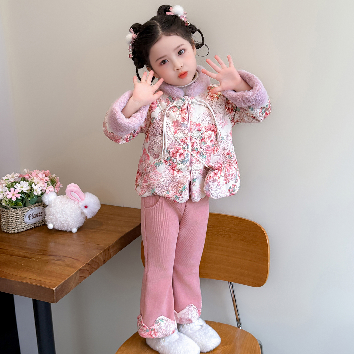 拜年服女童汉服套装冬装过年衣服