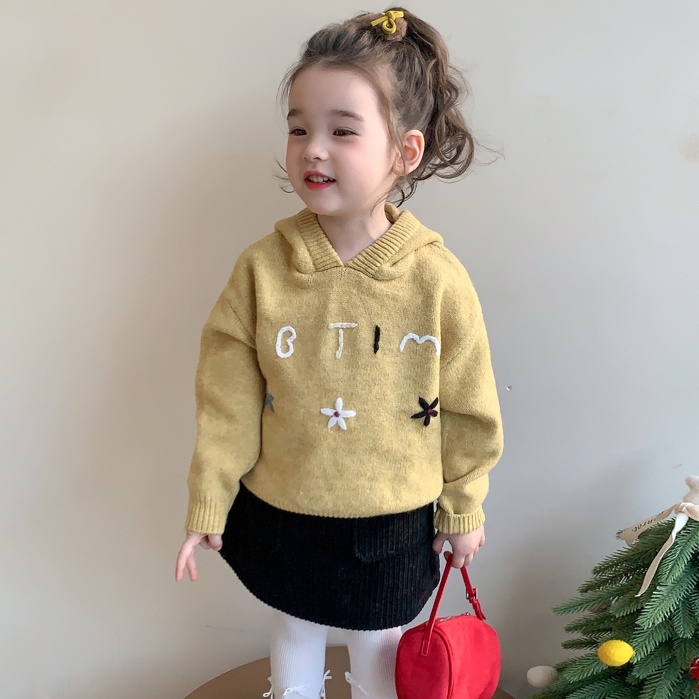 女童毛衣洋气时髦秋冬连帽针织衫