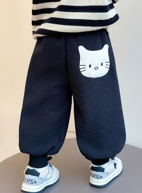 女童加绒裤子秋冬季2025新款儿童加厚一体绒女宝宝冬装灯芯绒卫裤