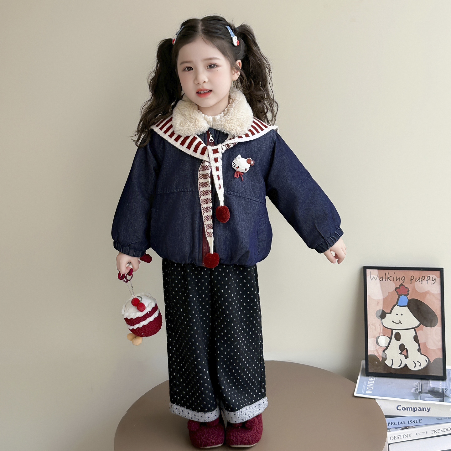 女童加绒牛仔外套秋冬装洋气时髦