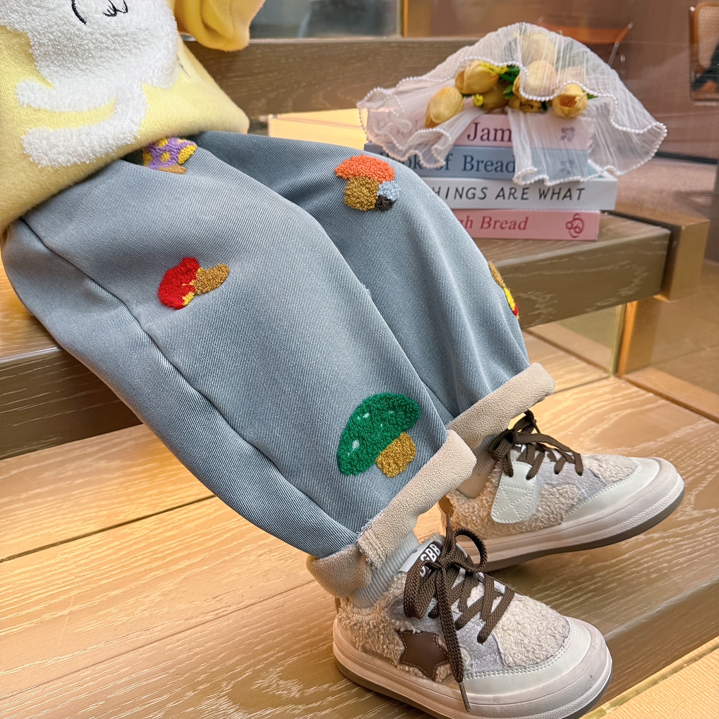 超好看女童加绒牛仔裤秋冬季裤子