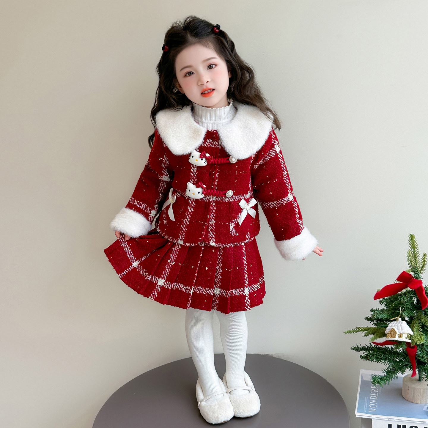 女童小香风套装公主裙冬装洋气儿童红色裙子女宝宝过新年拜年衣服,童装/婴儿装/亲子装,套装,淘宝优惠券,粉丝福利购,淘宝优惠卷