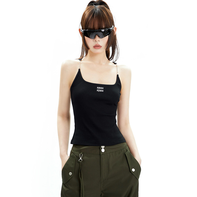 APEA辣妹高街星星金属肩带方领烫图背心纯欲美背吊带抹胸上衣外穿