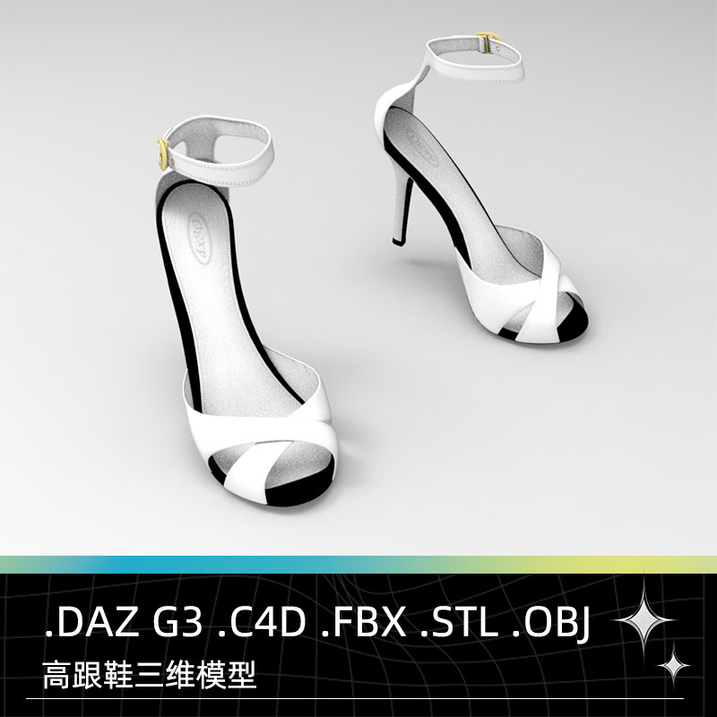 DAZ G3 FBX STL OBJ C4D Blender女士鱼嘴高跟鞋凉鞋三维模型素材