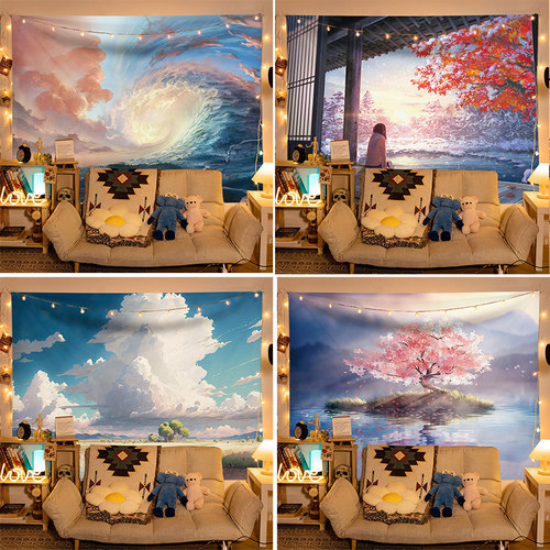 得梦雅动漫风景火烧云背景布