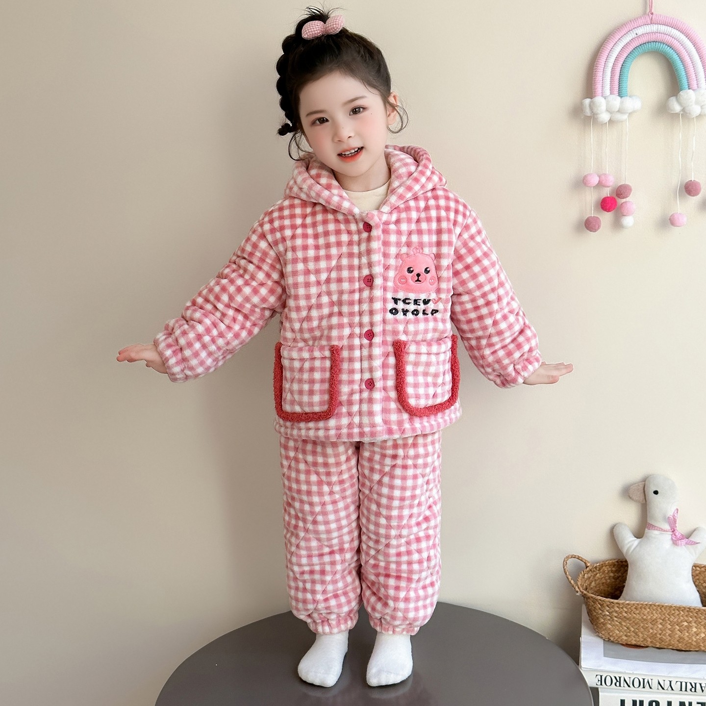 女童三层夹棉睡衣冬季女孩连帽加绒加厚家居服儿童宝宝保暖套装冬,童装/婴儿装/亲子装,家居服套装,淘宝优惠券,粉丝福利购,淘宝优惠卷