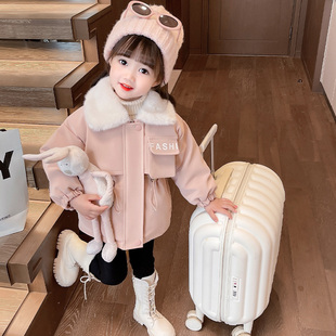 女童秋冬加厚夹克外套2025新款 小女孩毛毛领上衣宝宝加绒保暖皮衣