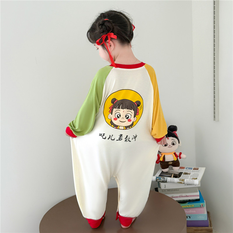 儿童连体睡衣莫代尔薄款女宝宝保暖防踢睡袋小童爬爬服夏季空调服