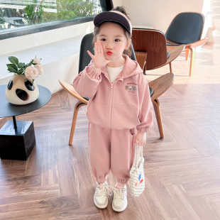 小女孩连帽卫衣两件套女宝宝衣服潮春秋 2025新款 女童春装 洋气套装
