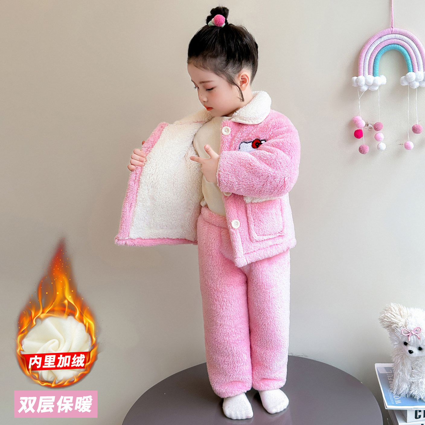 女童珊瑚绒睡衣冬季女孩公主加厚家居服套装女宝宝保暖猫咪睡衣冬,童装/婴儿装/亲子装,家居服套装,淘宝优惠券,粉丝福利购,淘宝优惠卷