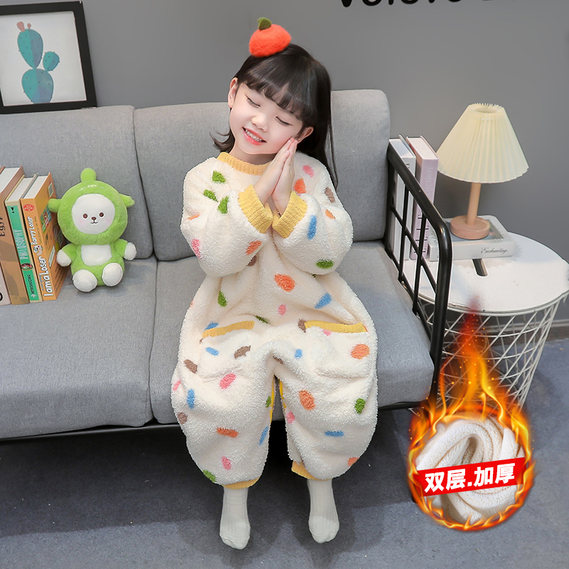 女童加厚连体睡衣冬季儿童公主双层保暖爬爬服女孩宝宝防踢睡袋冬