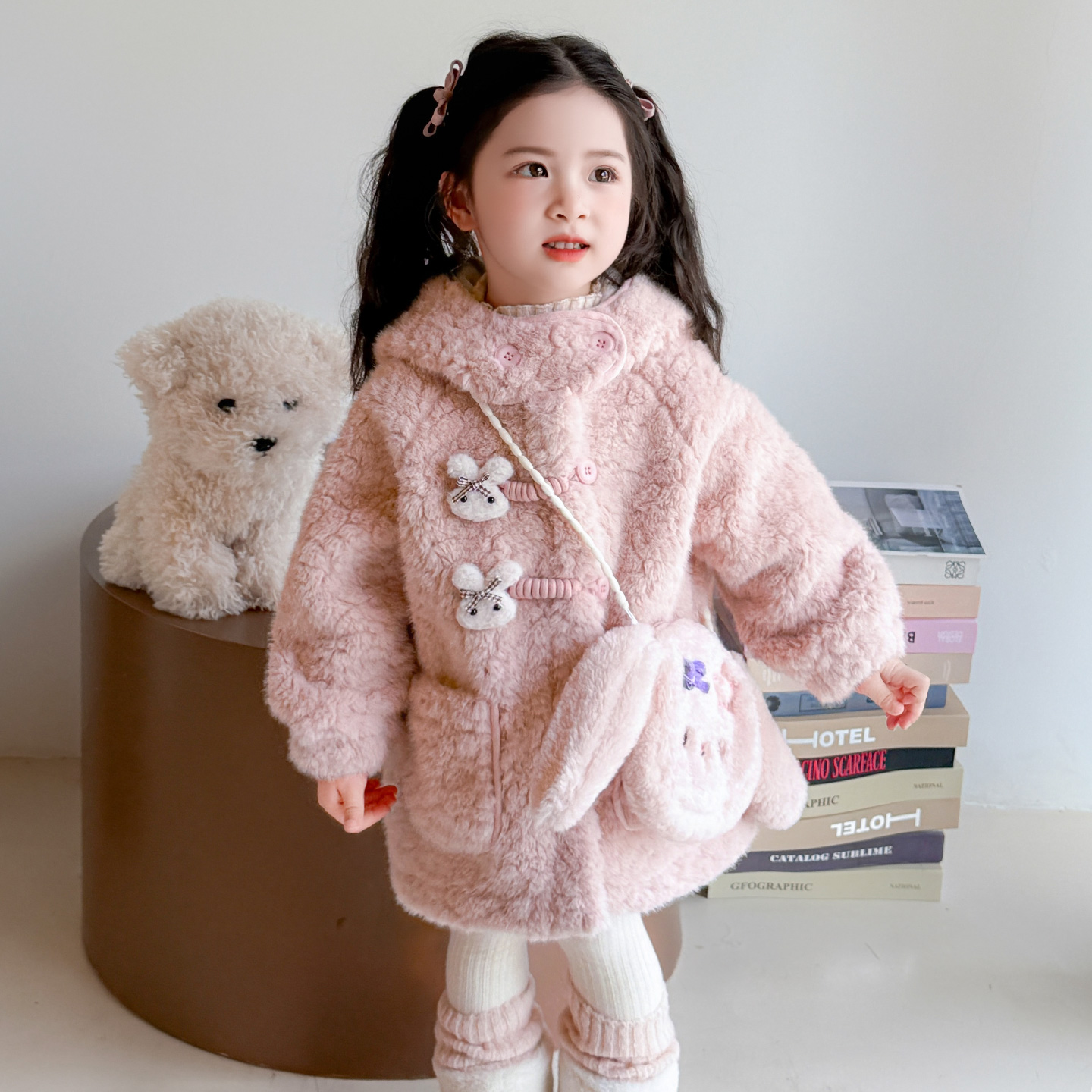 女童加绒外套冬装2025新款儿童加厚保暖长款毛毛衣女宝宝洋气衣服