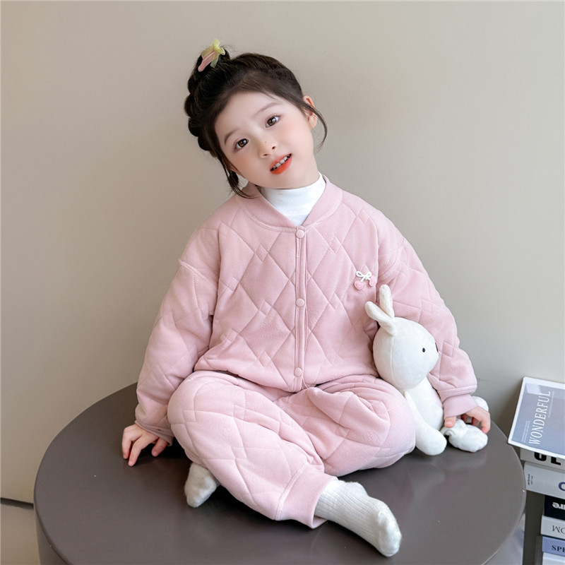 女童加厚睡衣冬季儿童宝宝三层夹棉保暖家居服小学生棉服校服神器