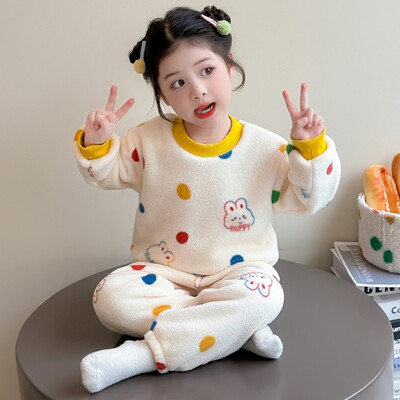 女童睡衣秋冬季加厚法兰绒儿童女孩卡通套头家居服宝宝珊瑚绒睡衣