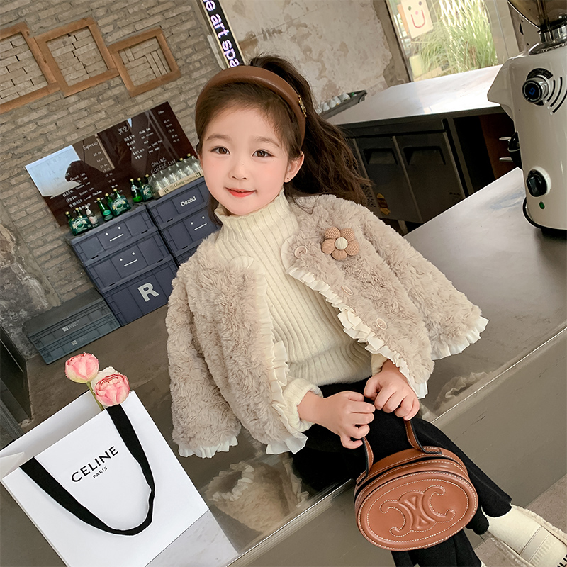 女童加厚毛毛衣外套秋冬2025新款女孩休闲衣服女宝宝加绒保暖上衣