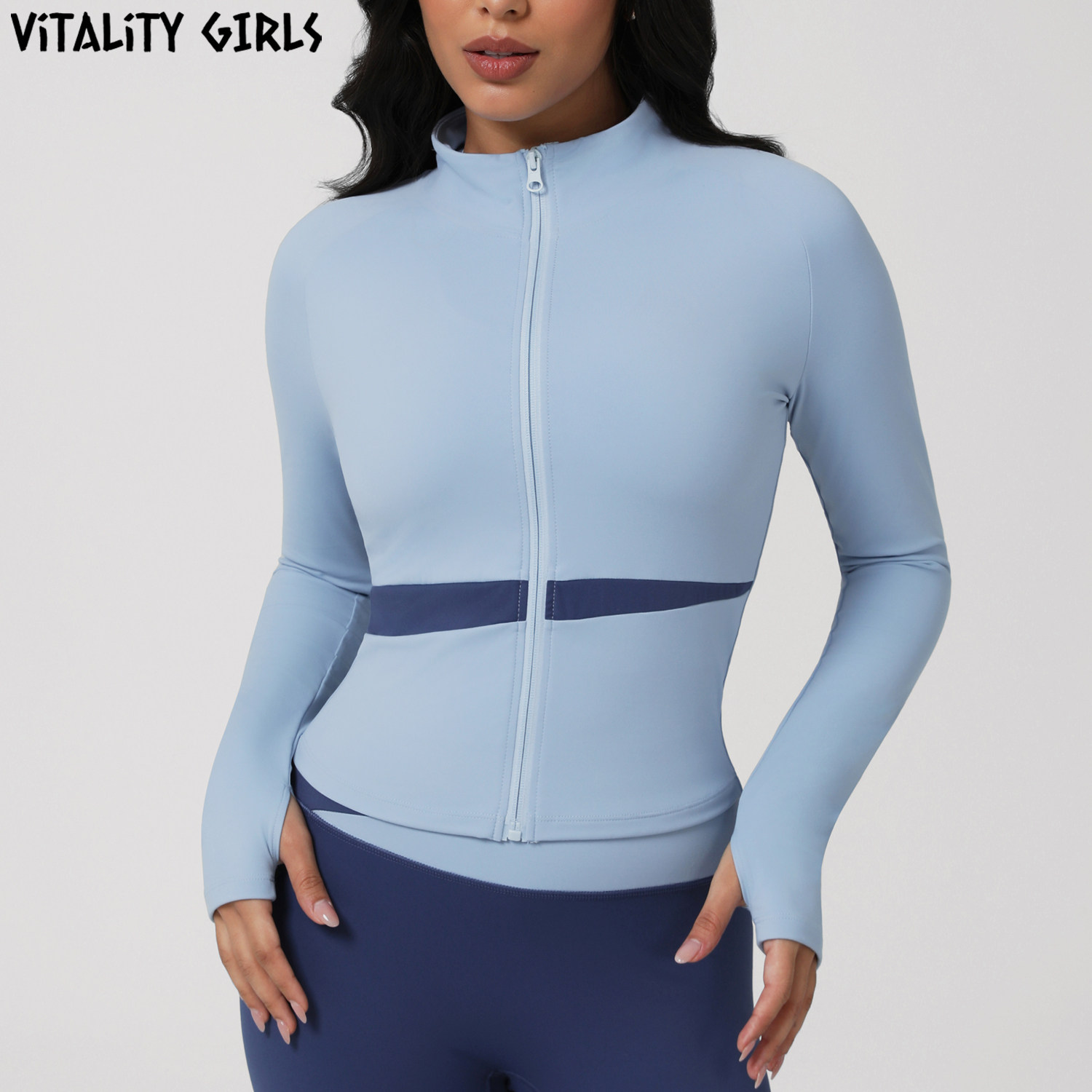 Vitality Girls瑜伽服跑步训练外套女速干紧身小立领撞色健身开衫