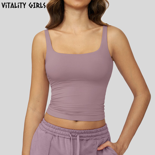 Vitality Girls磨毛瑜伽运动背心女带胸垫紧身透气吸汗外穿健身服