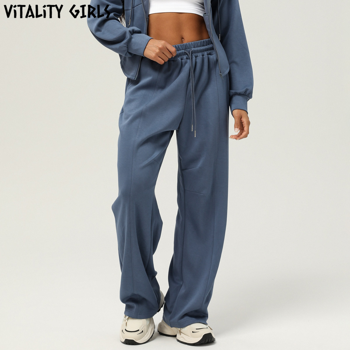 Vitality Girls运动休闲长裤女春秋高腰抽绳宽松显瘦垂感直筒阔腿