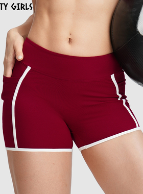 Vitality Girls撞色三分瑜伽短裤裸感速干带口袋紧身弹力女运动裤
