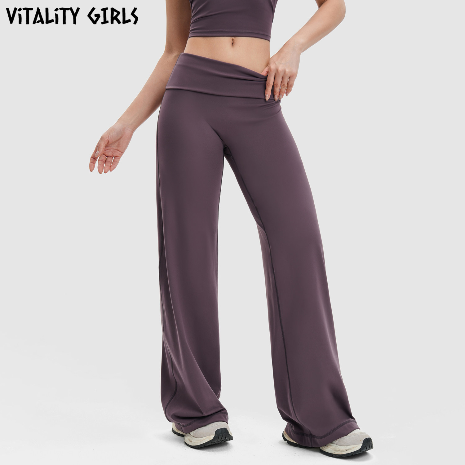 Vitality Girls运动宽松翻折腰阔腿裤垂感高个女磨毛速干收腹显瘦